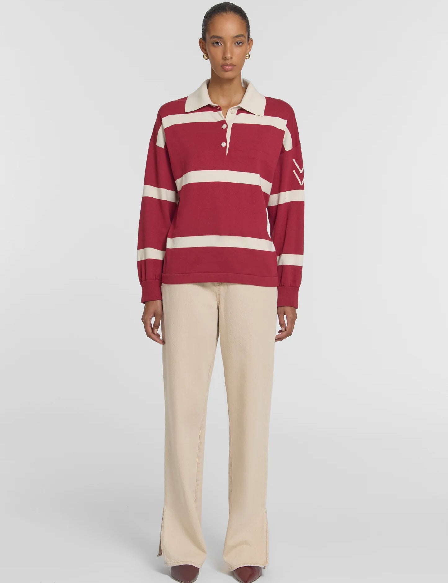 Rival Polo Knit in Red Stripe Viktoria + Woods