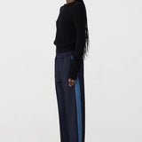 Twill Stripe Detail Pant in Ink and Marine Blue Bassike