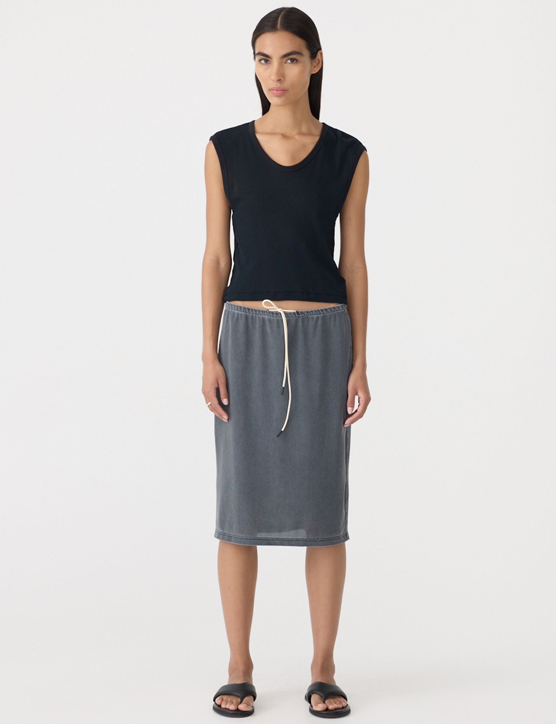 Sheer Rib V Neck Muscle Tank Bassike