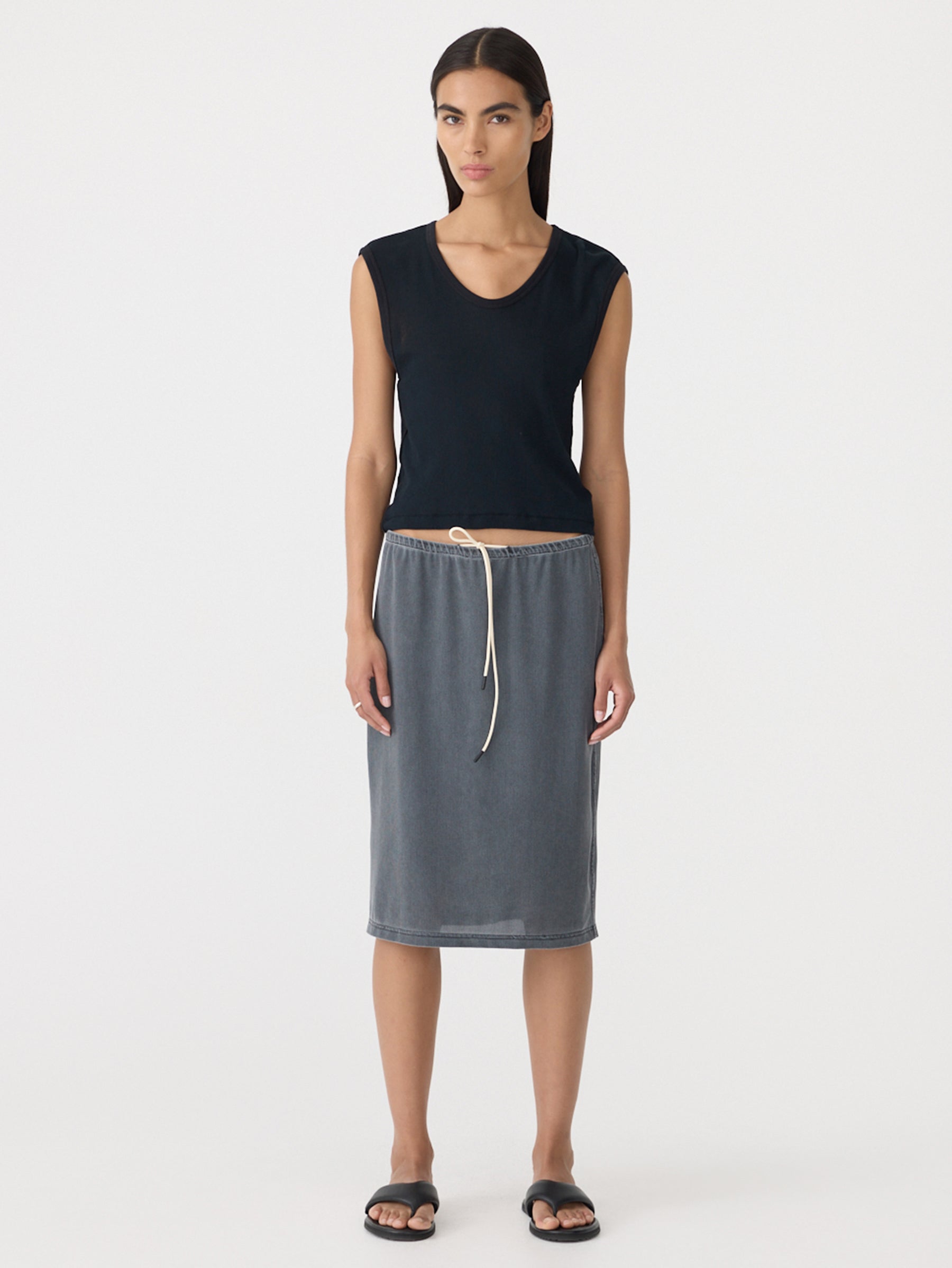 Sheer Rib V Neck Muscle Tank Bassike