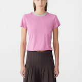 Contrast Raw Edge Baby T-Shirt in Boysenberry/Grey Marle BASSIKE