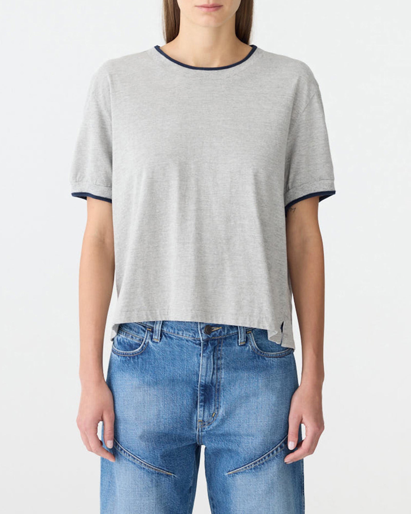 Layered Neck T-Shirt in GreyMarl/Blue BASSIKE