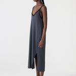 Contrast V- Neck Slip Dress in Black Bassike