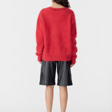 Deep V Textured Knit in Red BASSIKE