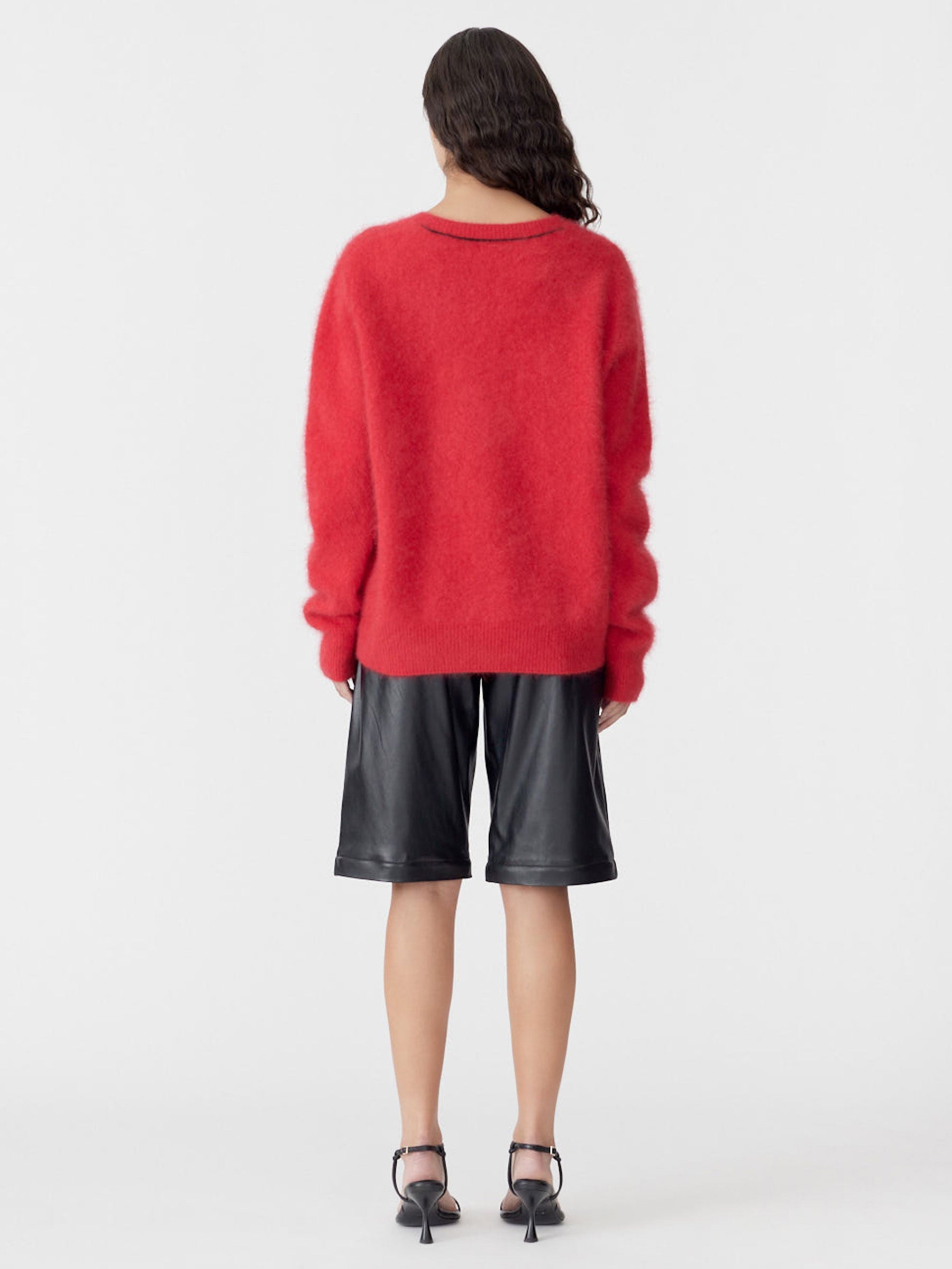 Deep V Textured Knit in Red BASSIKE