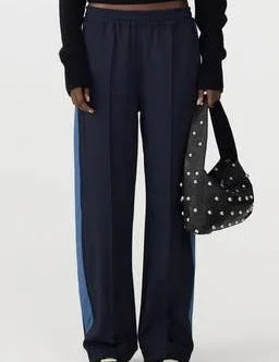 Navy pant with blue stripe by bassike at clothlifestyle boutique 