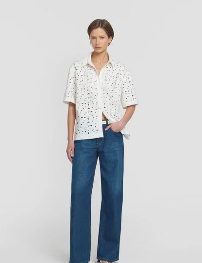 Rosella Shirt in White Embroidered Lace