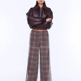 Myla Wide Leg Pant in Burgundy Check