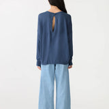 Long Sleeve Circle Top in Midnight Blue Bassike