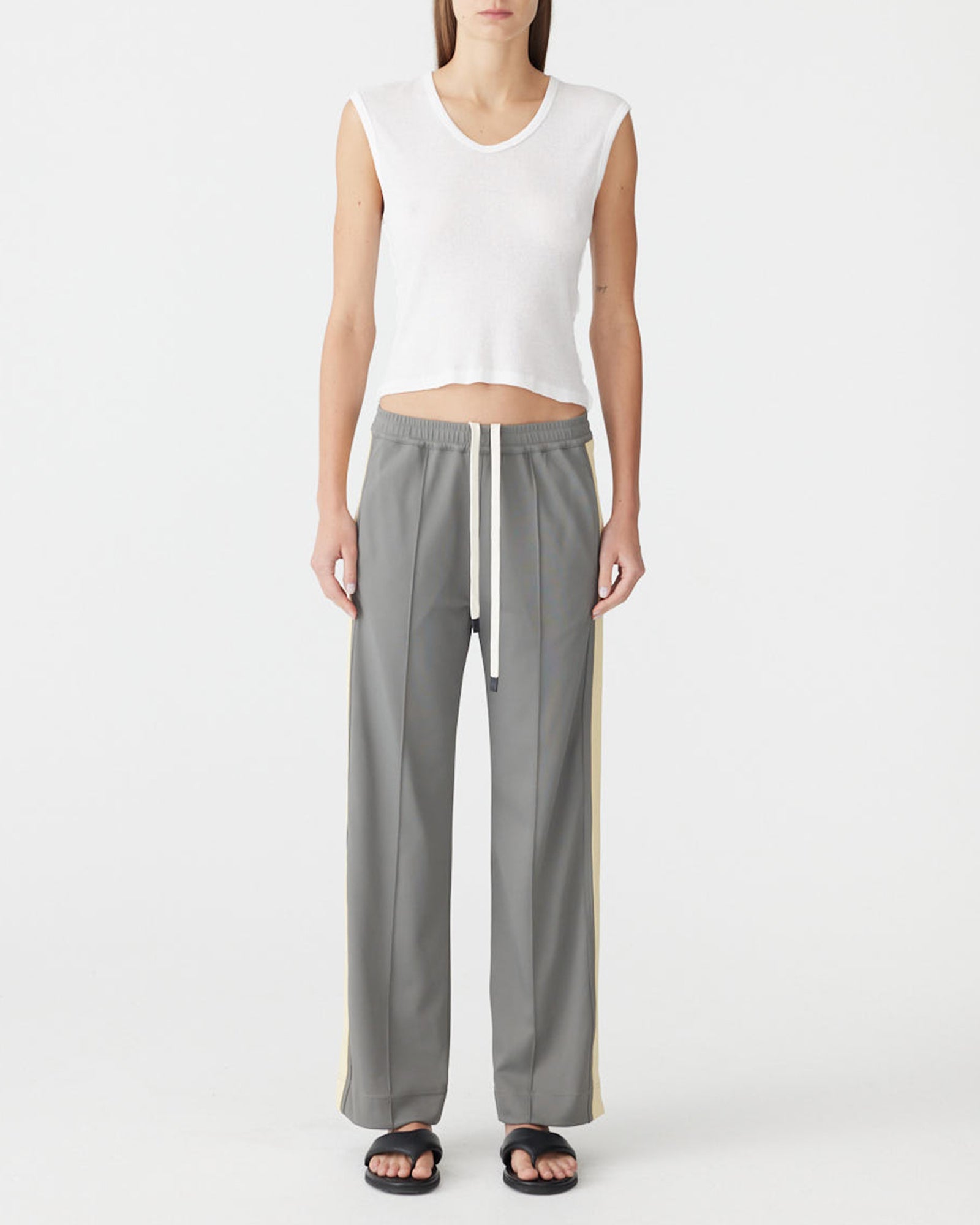 Twill Stripe Detail Pant in Pewter/Yellow BASSIKE