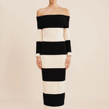 Theo Off The Shoulder Dress - Black Stripe
