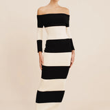 Theo Off The Shoulder Dress - Black Stripe