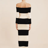 Theo Off The Shoulder Dress - Black Stripe