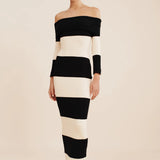 Theo Off The Shoulder Dress - Black Stripe
