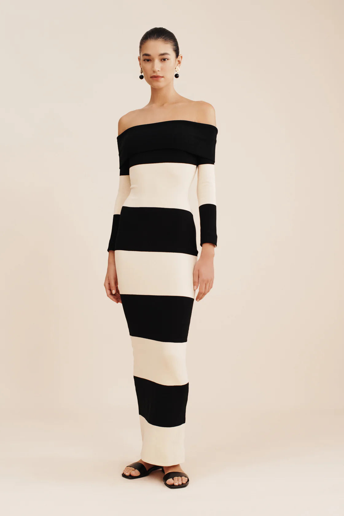 Theo Off The Shoulder Dress - Black Stripe