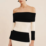 Theo Off The Shoulder Dress - Black Stripe