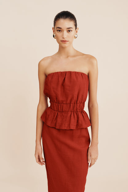 aurelia top in merlot red posse strapless