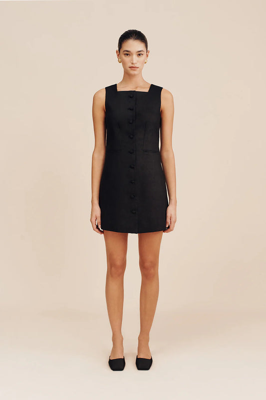 Rio Button Mini Dress in Black