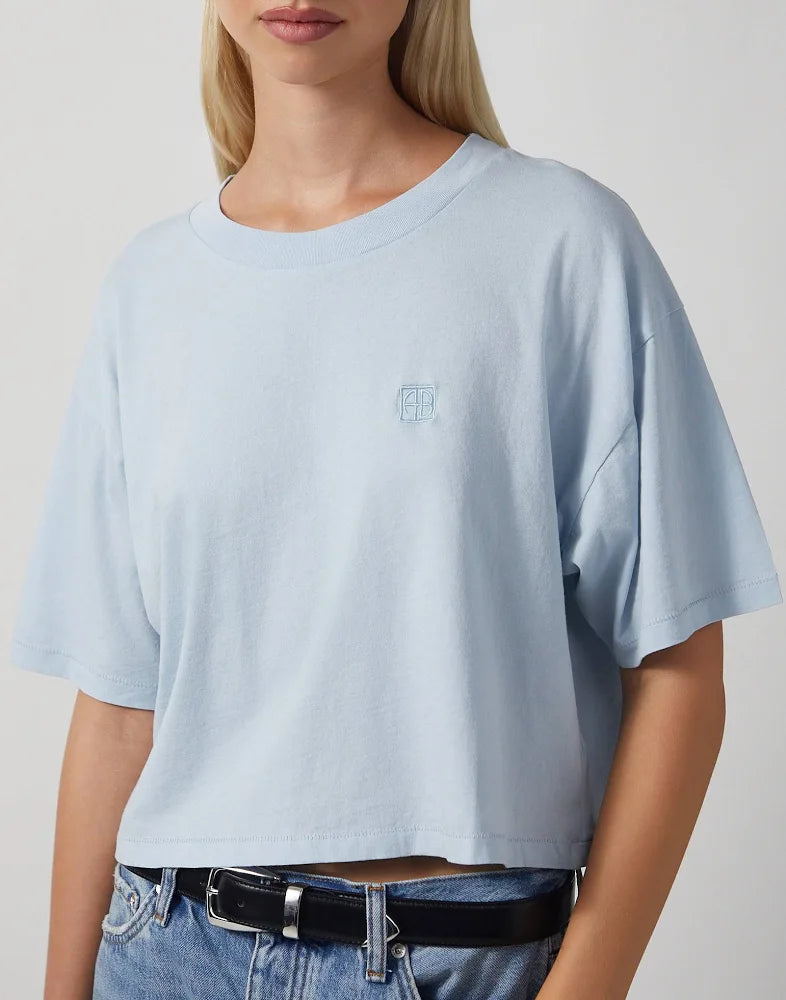 Johnny Cropped Tee Framed Monogramin Pale Blue ANINE BING
