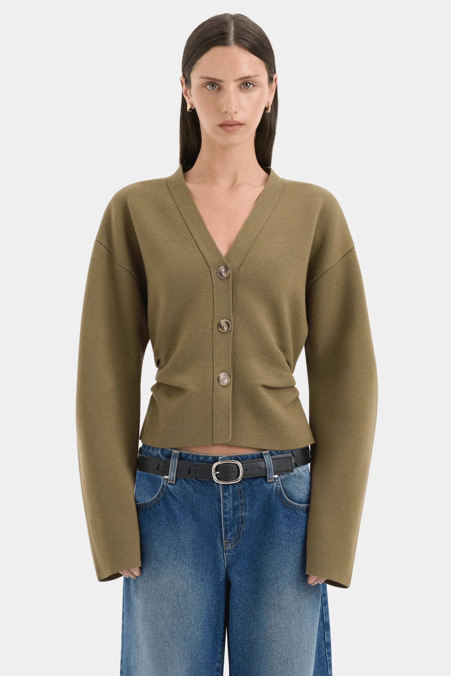 Ayana Gathered Cardigan in Khaki Sir.