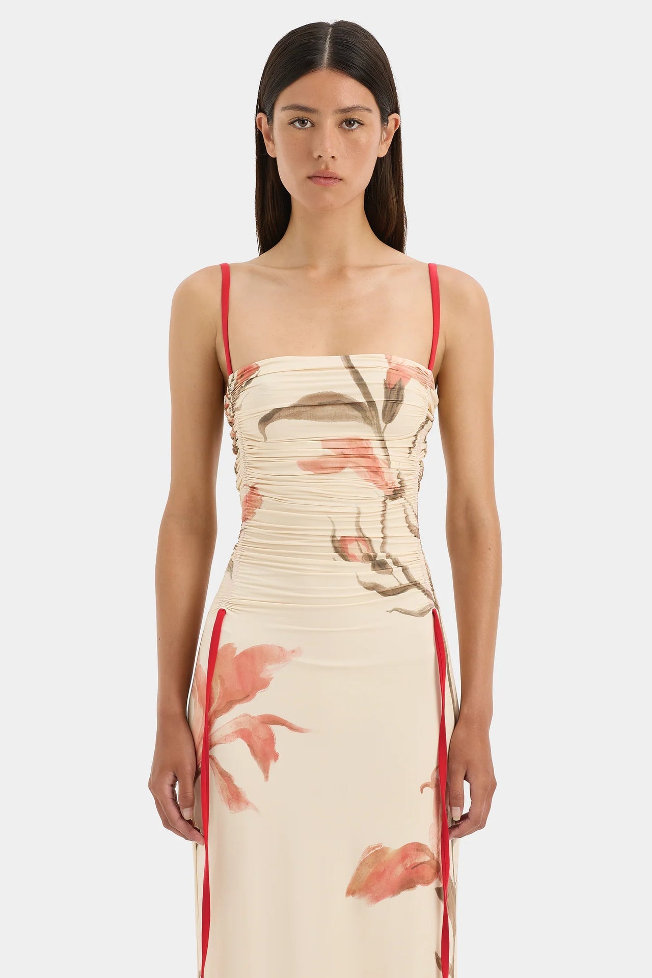 Hana Ruched Midi Dress in Gladioli Print