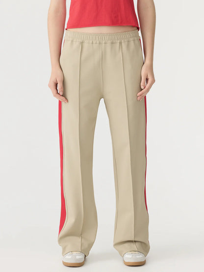 Twill stripe detail pant in Light Tan and Red