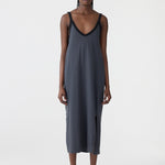 Contrast V- Neck Slip Dress in Black Bassike