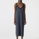 Contrast V- Neck Slip Dress in Black Bassike