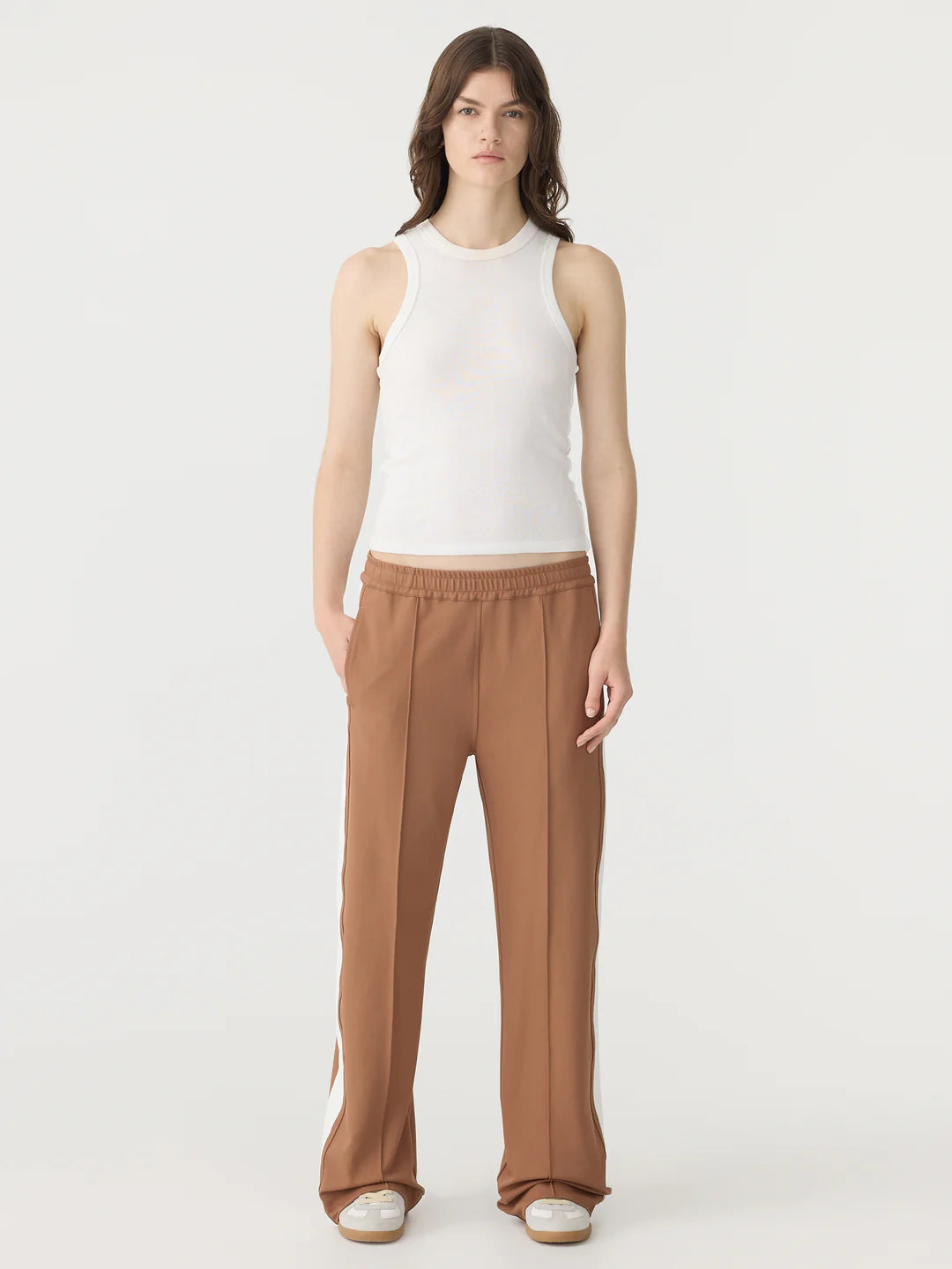 Twill Striped Detail Pant in Argan and White