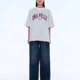 Maeve Relaxed Tee in Burgundy Stripe