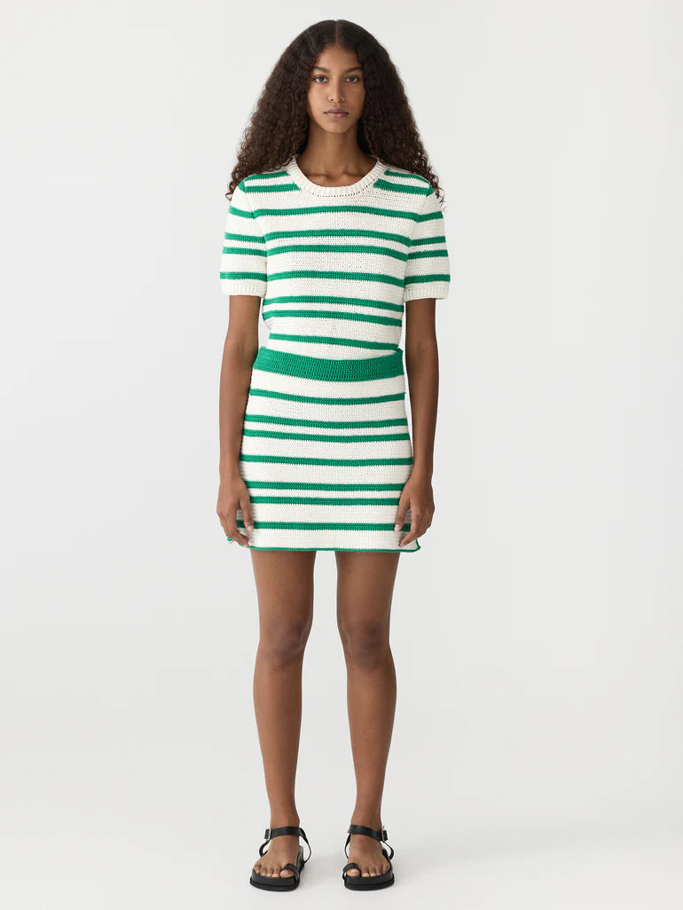 Crochet Stripe T-Shirt Knit in Aloe Vera and White