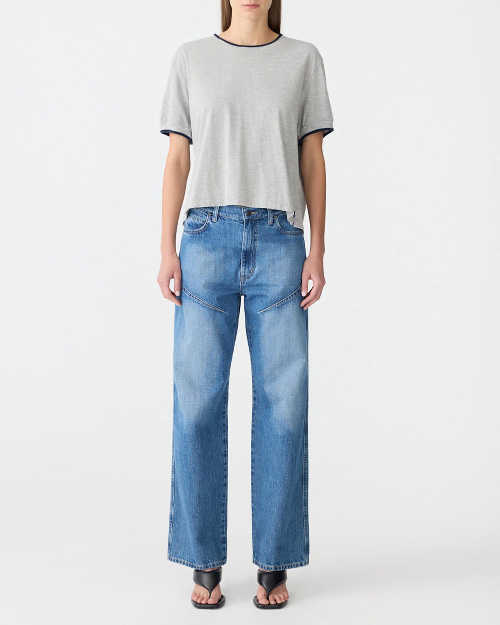 Layered Neck T-Shirt in GreyMarl/Blue BASSIKE