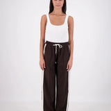 Brown Pant with stripes elastic waist by Jasmine Alexa at clothlifestyle boutique 