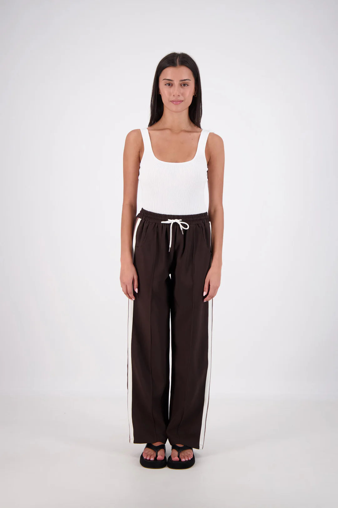 Brown Pant with stripes elastic waist by Jasmine Alexa at clothlifestyle boutique 