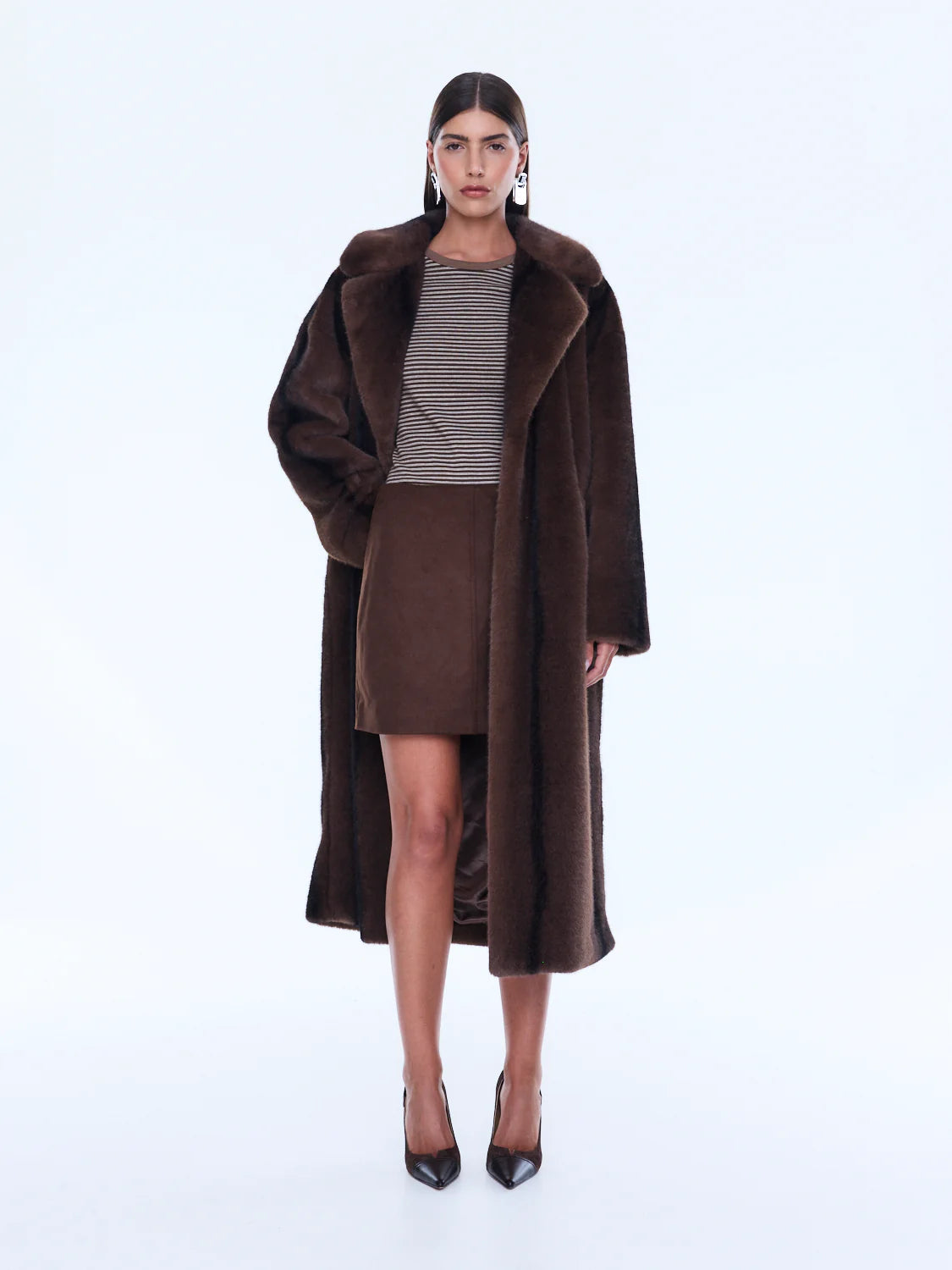 Nova Longline Fur Jacket in Brown Ena Pelly