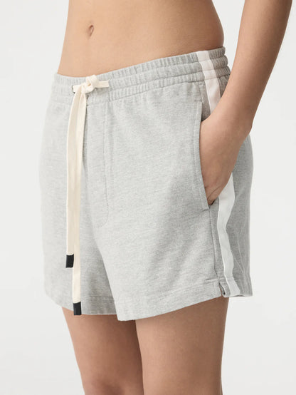 French Terry Side Stripe Short in Grey Marl White