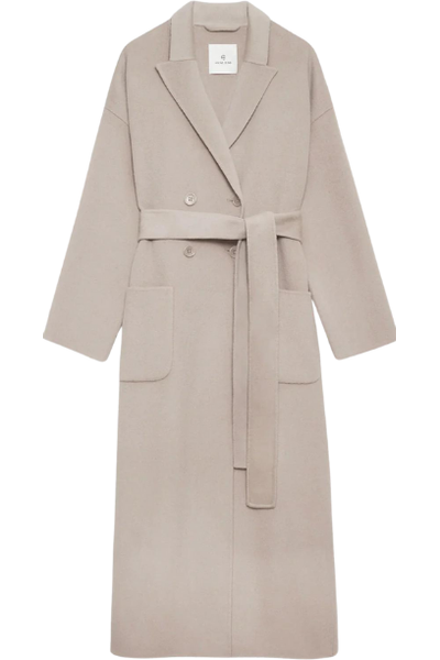 Dylan Maxi Coat in Taupe Cashmere Blend by Anine Bing