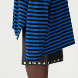 Stripe Boxy Heritage L/S Tshirt in Cobalt and Black -  BASSIKE