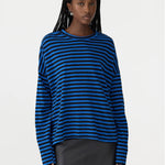 Stripe Boxy Heritage L/S Tshirt in Cobalt and Black -  BASSIKE