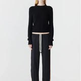 Twill Striped Detail Pant in Black and Argan