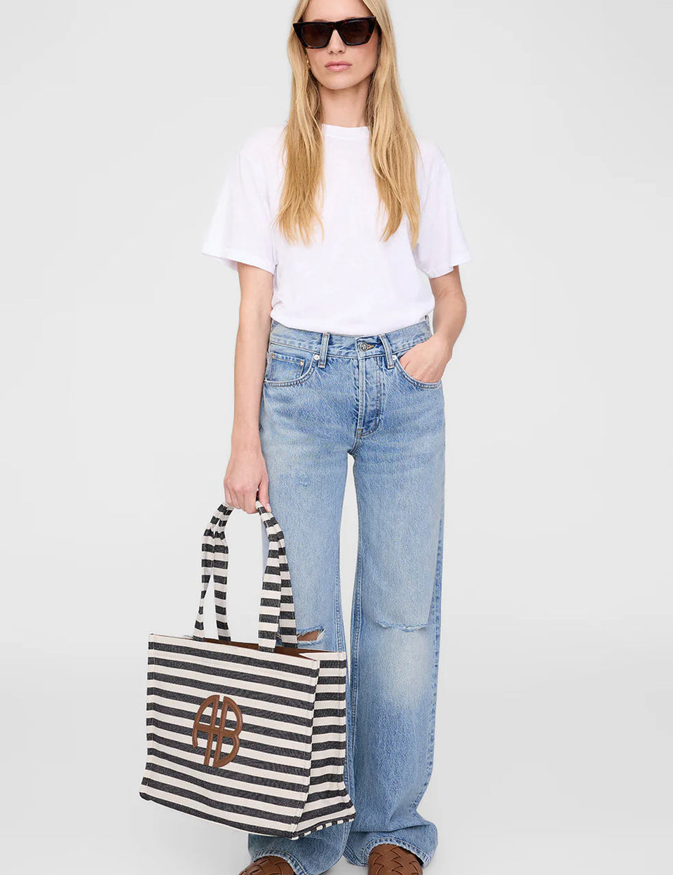 Lara Tote in Natural and Black Stripe Anine Bing