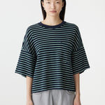 Stripe Boxy T-Shirt in Navy/Green/White BASSIKE