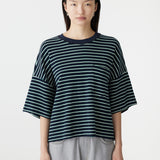 Stripe Boxy T-Shirt in Navy/Green/White BASSIKE