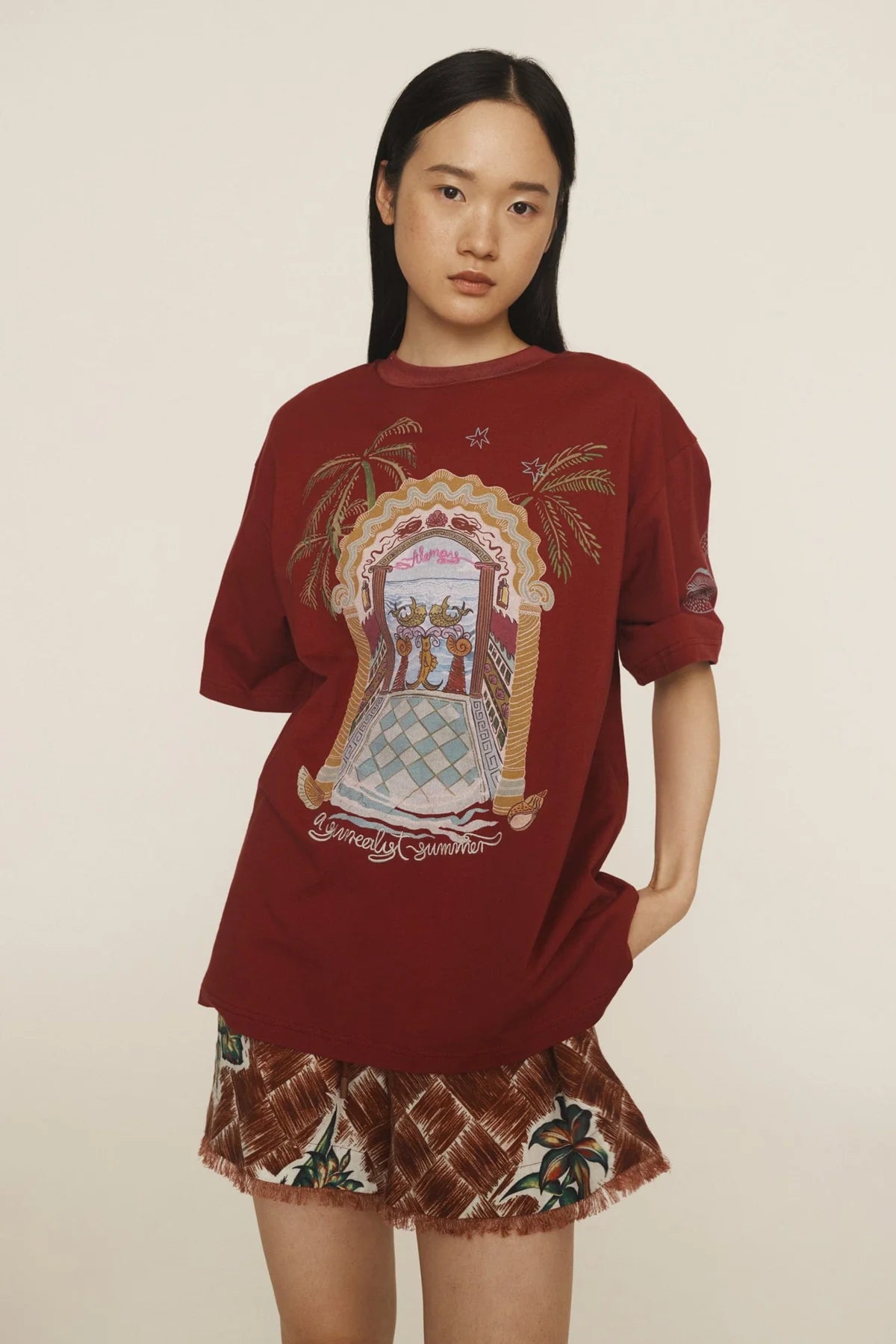 Surrealist Summer Burgundy Tee