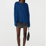 Stripe Boxy Heritage L/S Tshirt in Cobalt and Black -  BASSIKE
