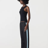 Pique Stripe Detail Pant In Black/Pale Blue Stripe