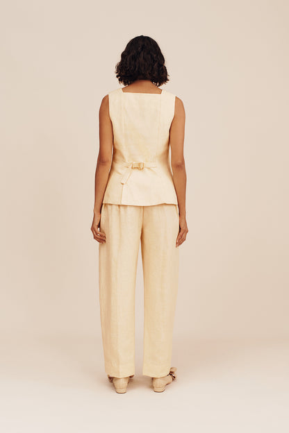 Linen sleeveless vest with back detail