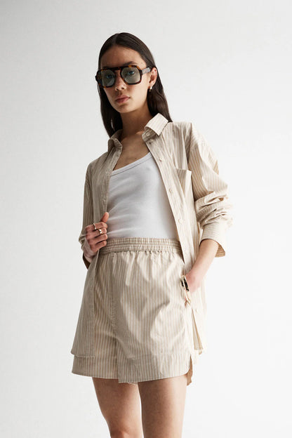 Poppy Shirt in Oatmeal Stripe