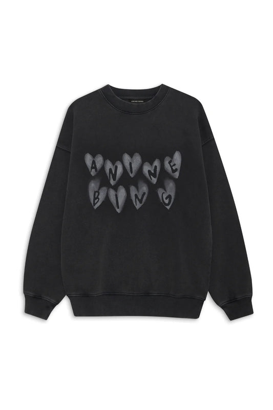 Spencer Sweatshirt Hearts in Washed Black