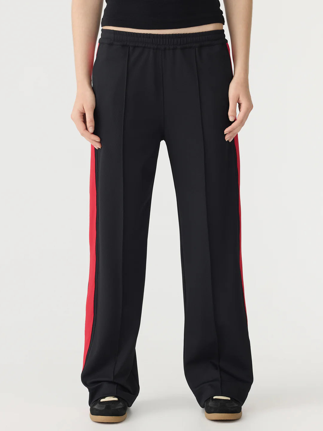 Twill stripe detail pant black and red stripe